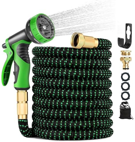 Nzkeuf Flexibler Gartenschlauch 15m/50FT, Wasserschlauch mit 10-Funktions-Düse, Garden Hose mit 1/2 zoll und 3/4 zoll Messingverschraubungen, 3x Dehnbar, Knickfrei für Garten Boden Terrasse Auto