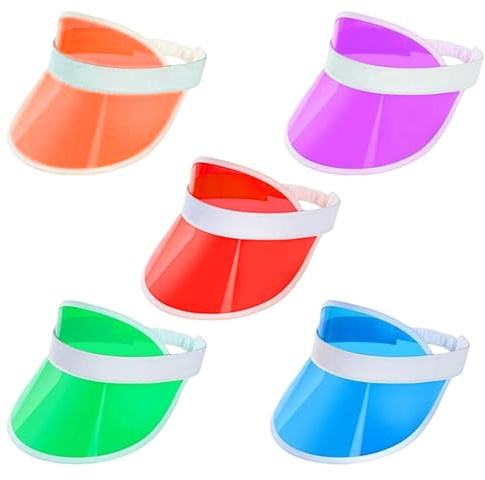 jerbro 5 Stück Sonnenvisier Unisex 80er Jahre Neon Visier Hüte Mützen Caps für Golf Tennis Junggesellenabschiede Pokerpartys Beach Party Sommer Schirmmütze