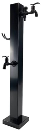 Grifo Grifo de Agua for Suelo de 37,4'', Columna de Agua Vertical Cuadrada de Acero Inoxidable 304 for jardín con 2 grifos y anticongelante for Exteriores, Doble Salida. Fuente(Noir)