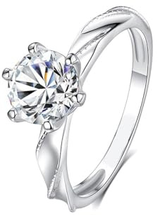Epinki Antragsring 18K Au750 Gelbgold, Welle Verlobungsring mit Moissanit, Partnerringe 950 Platinum Echt, Gr.47-65