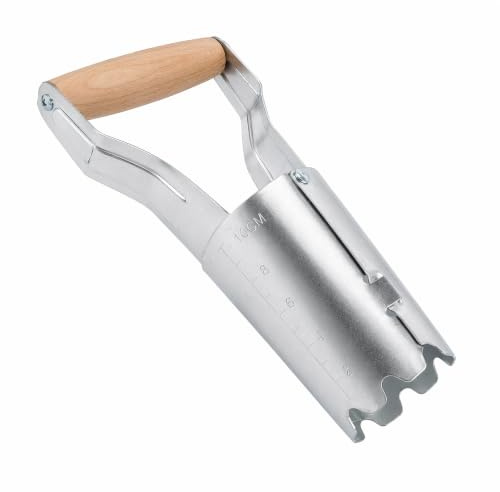 SLIAXINT plantoir à bulbes de Acier Inoxydable Outillage de Jardin avec Un repère de Profondeur de 4 Pouces planteur à Fleurs avec Un Manche en Bois plantoir Jardinage pour Tulipes et narcisses
