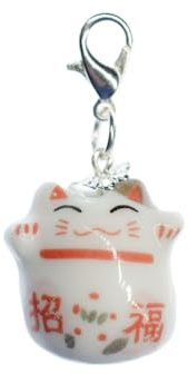 Miniblings Glückskatze Charm Katze Manineko Maneki-neko weiß versilbert | Anhänger zum Kombinieren, in Berlin montiert, auch als Mitbringsel geeignet