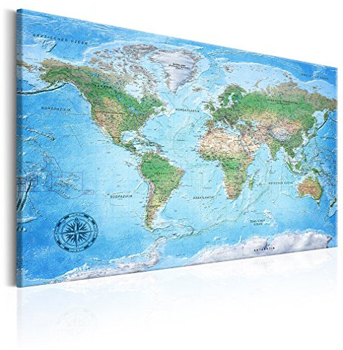 decomonkey 120x80 cm Politische Weltkarte Deutsch Pinnwand Leinwand Bilder Wand Bilder Landkarte Welt Kontinente Reise Geographie