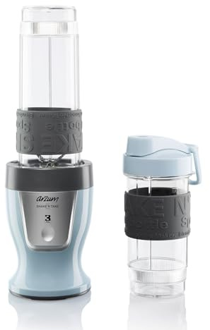 Arzum Mini Mixer Smoothie Maker, 300 W Hochleistungsmixer, 570 ml & 400 ml Tritan Becher, BPA-frei Hand Blender, Milchshake Mixer, Gemüse, Edelstahlklingen Blau