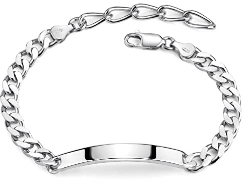 MATERIAL av Matthias Wagner Herren armband silver 925 med gravur - barnarmband 6 mm massiv, 19 centimeters, Metall, Diamant