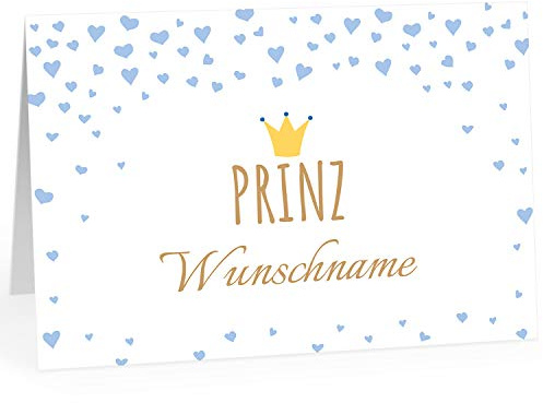 Große XXL Glückwunschkarte zur Geburt (DIN A4) PERSONALISIERT Wunschname- Prinz Blau Junge - mit Umschlag/Edle Design Klappkarte/Baby/Willkommen/Eltern/Extra Groß
