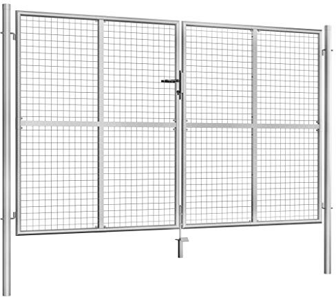 Festnight Gartentor Gartentür Hoftor Zaun Zauntür Maschendraht Zaun mit 3 Passenden Schlüsseln Verzinkter Stahl 306 x 200 cm Silbern