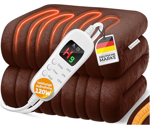KESSER® Heizdecke aus Plüsch 180x130cm Grau TÜV SÜD GS geprüft | elektrische Wärmedecke mit Timer Abschaltautomatik | Kuscheldecke Decke | 7 Temperaturstufen | waschbar bis 40°C | Digitalanzeige