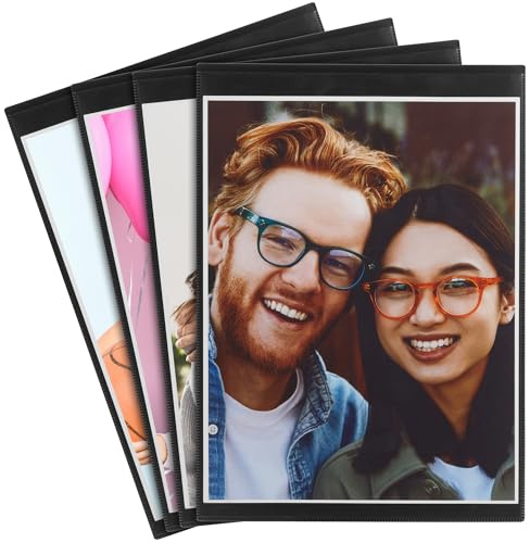 Juvale Magnetic Picture Frames for Refrigerator - Magnet Frames for Refrigerator with Full Magnetic Backing - Fridge Artwork Display & Photo Holder - Fridge Artwork Magnets - 4 Pack, 8.5 x 11, Black