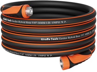 Giraffe Tools Garden Hose 50ft x 5/8, Water Hose Heavy Duty, Flexible, Lightweight Hybrid Hose with Swivel Handle, Male to Female Fittings, Burst 600 PSI