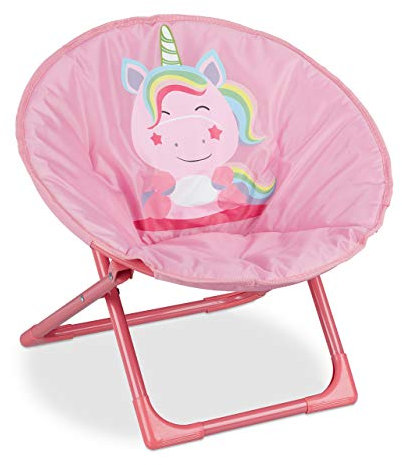 Relaxdays Moonchair Kinder, Einhorn, faltbar, HxBxT: 47 x 50 x 48 cm, Kinderstuhl draußen & drinnen, Kindersessel, pink