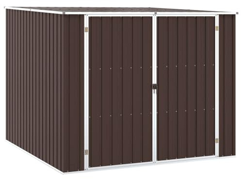 vidaXL Gerätehaus ohne Boden Doppeltür Schrägdach Geräteschuppen Schuppen Gartenhaus Gartenschuppen Braun 195x198x159cm Verzinkter Stahl