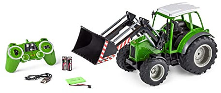 Carson 500907347 RC Traktor mit Frontlader 1:16 - Ferngesteuertes Fahrzeug, Bauernhoffahrzeug für Kinder ab 8 Jahren, Outdoor geeignet, inkl. Batterien und Fernsteuerung, grün
