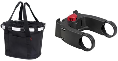 KlickFix Fahrradtasche Bikebasket, schwarz, 26 x 35 x 38 cm, 15 litres, 0303S & Unisex Zubehör Lenkeradapter, Schwarz (Model 0211EB), One Size Ohne Schloss EU