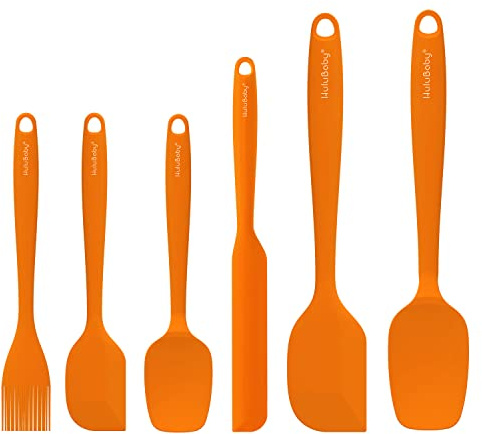 Garanzia permanente Set di 6 spatole in silicone senza cuciture monopezzo antiaderente resistente al calore fino a 600 ° F utensili da cucina cottura cottura (arancione)