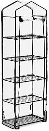 Relaxdays Gewächshaus Balkon, HBT: 193 x 58 x 36 cm, 5 Etagen, Eisen & PVC-Folie, Foliengewächshaus, transparent/schwarz