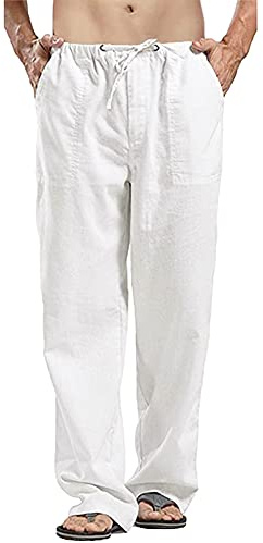 YAOHUOLE Pantaloni Estivi Uomo Pantaloni da Spiaggia Yoga Pantaloni Lino Uomo Khaki 3XL