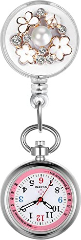 Avaner Uhren Krankenschwesteruhr Blumen Design: Schwesteruhr mit Clip Taschenuhr FOB Uhr Pflegeruhr Anloge Quarzuhr für Arzt Doktor Krankenschwester Medical