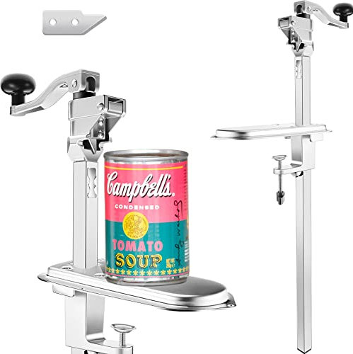 Abrelatas manual de mesa comercial, abrelatas industrial profesional resistente para latas grandes con base de acero chapado y hoja de acero inoxidable para latas de hasta 17 pulgadas de alto, cocina,