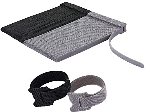 120 Stück wiederverwendbare Kabelbinder mit Haken und Schlaufe, vielseitig einsetzbar, Kabelbinder für die Organisation von Zuhause, Büro und Rechenzentren (schwarz + grau)