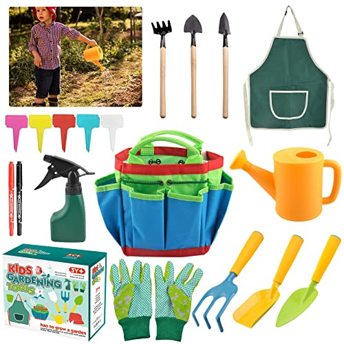 23 Herramientas de jardín para niños,Herramientas de jardín para niños,Guantes de jardín para niños, Juguetes para niños con regadera Pala rastrillo Herramienta de jardín,Juguete para niños y niñas