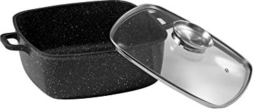 Pradel Excellence - Faitout Premium Carré 28 cm - 5,8L - Fonte d'Aluminium Noir - Revêtement Façon Pierre Anti-Adhérent - Couvercle Verre Goutte à Goutte - Poignées Silicone - Tous Feux