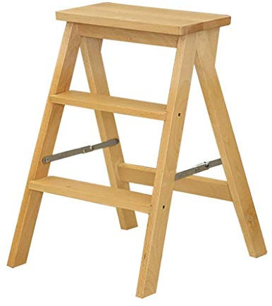 LUDIST Klappstuhl/Leiter mit 3 Stufen, Holzleiter, großer breiter Hocker, Gartengerät für den Heimgebrauch, strapazierfähig, Tragfähigkeit 150 kg, 42 x 48 x 60 cm (Size : Wood)