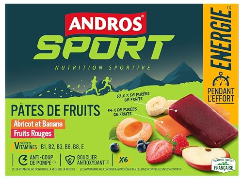 ANDROS Astuccio con varie paste di frutta (3 frutti rossi/3 banane/albicocche), 6 x 30 g