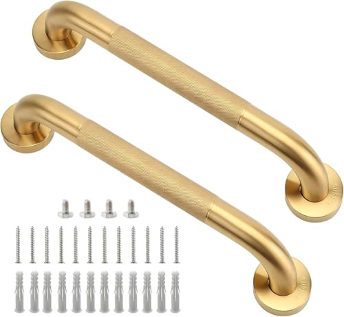 Rackickyer Dusch-Haltegriff, 30,5 cm, goldfarben, 3,2 cm Durchmesser, 304 Edelstahl, rutschfeste Haltegriffe für Badewannen und Duschen, Handicap-Dusch-Haltegriff für Senioren und ältere Menschen, 2