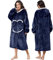 FEELJAM Wearable Blanket with Sleeves, Cuddly Blanket with Zip and Pockets, Hoodie Blankets for Women (Navy Blue)