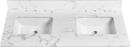 EQLOO 48x22 Vanity Top with Sink, Engineered Stone Vanity Top with Rectangular Undermount Ceramic Double Sink, 8 Inch Faucet Hole Spacing with Backsplash Countertops for Bathroom