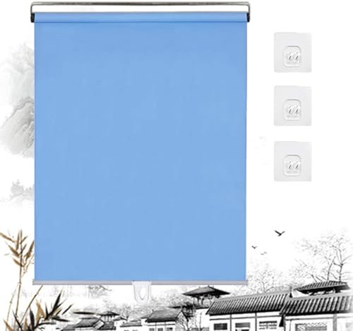 Verdunkelungsrollos,Sonnenschutzrollos Für Fenster,Wärmeisolierende Sichtschutzvorhänge,Einziehbare Temporäre Jalousien,Ohne Bohren,Für Schlafzimmer,Balkon,Terrasse,Küche,Blue-150 * 150cm(59 * 59in)