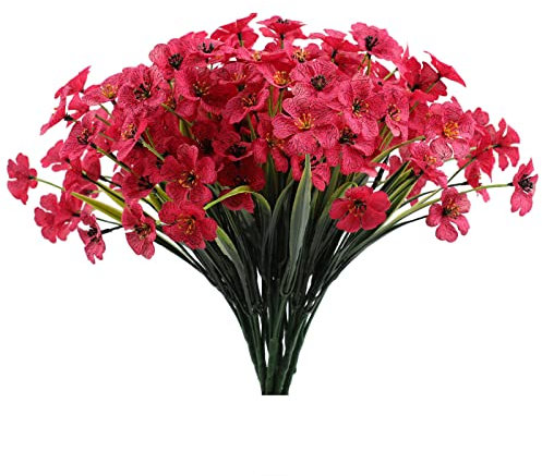 Generisch Christrosen Künstlich 12pc 5 Frühling Gras Wasser Gras Seide Druck Tuch Violette Simulation Outdoor Dekoration seidenblume Pflanzen Girlande (Hot Pink, One Size)