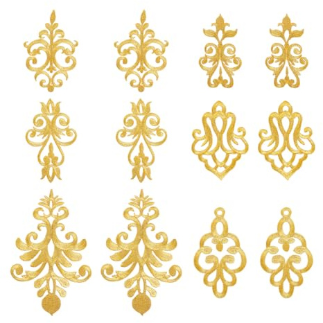 AHANDMAKER 12 Stück Stickerei Spitzen Blumen Patches 6 Stile Goldener Stickerei Spitzenapplikation Im Ethnischen Stil Aufnäher Für Hochzeitskleider Abschlussball Dekoration Reparatur Kleidung Nähen