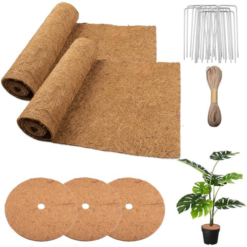 Protección Invernal para Plantas, 2 Rollos de Esterilla de Coco con Disco de Mantillo de Coco, Anclaje al Suelo para Protección Invernal y Protección Contra el Frío para Plantas (100cm*30cm/40*12in)