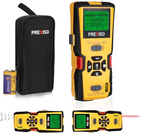 PREXISO 5-in-1 Stud Finder with Laser Level, Electronic Stud Sensor & Ultrasound Distance Measure, Wall Scanner Sensor, for AC Live Wire, Metal Studs Detection