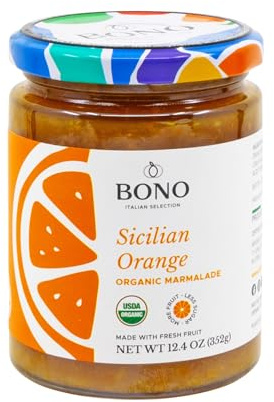 Bono Sicilian Organic Marmalade | Made With Fresh Fruit | Less Sodium | Gluten Free | Cultivated Exclusively in Sicily, 12.4 oz (Orange)