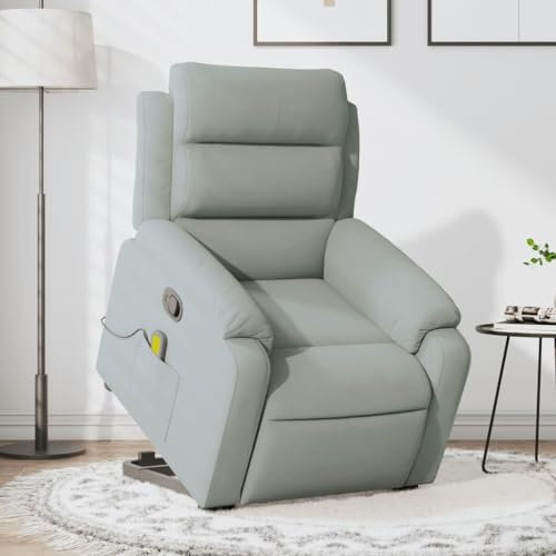 Homgoday Massagesessel mit Aufstehhilfe, Fernsehsessel Relaxsessel mit Liegefunktion, Aufstehsessel Seniorensessel Polstersessel Ruhesessel TV Sessel für Wohnzimmer Hellgrau Samt