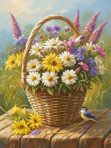Landschaft Malen Nach Zahlen Erwachsene Bastelset, Paint by Numbers Blume Malen Nach Zahlen Anfänger, DIY Ölgemälde Leinwand Set mit 3 Set Pinsels und Farbe, Zimmer Deko 90x120cm, Geschenk für Frauen