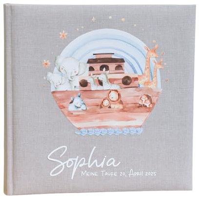 Fotoalbum zur Taufe | Arche Noah | personalisiertes Fotobuch aus Leinen Babygeschenk | Geschenk zur Geburt | Dekoration | Fotogeschenk Baby