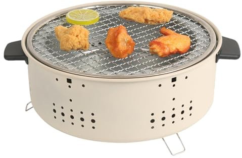 Barbecue a carbonella, da tavolo a carbonella | Griglia rotonda antiaderente | Griglia da tavolo, forno per affumicatura portatile, supporto rotondo per campeggio, picnic, escursionismo