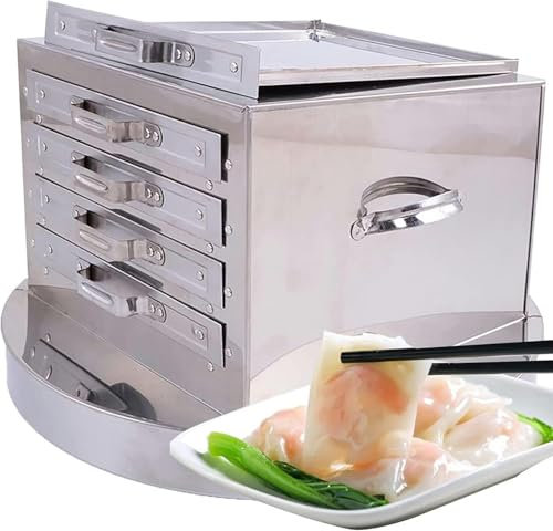 Máquina De Rollos De Fideos De Arroz De Arroz Con Rollo, Vapor De Acero Inoxidable De Acero Inoxidable De 53.5x33cm, Acero Para Acero Inoxidable Para El Hogar De 4 Capas De Cocina China Cantonesa ~/