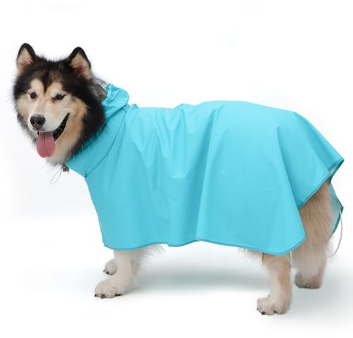 BWBIKE Hunderegenmantel für Mittelgroße Hunde Hunderegenjacke mit Klarer Kapuze Wasserdichter Hunderegenmantel mit Verstellbarem Bauchgurt Hundesicherheitsweste für Outdoor Abenteuer Wandern, Blau,S