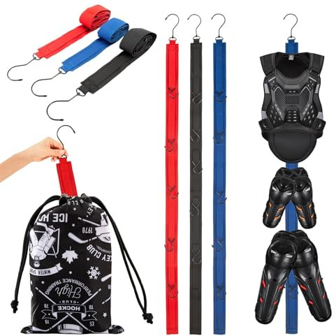 Lot de 3 séchoirs de hockey avec sac de rangement, support de séchage pour équipement de hockey, sangles de suspension pour équipement de sport, cadeaux de hockey sur glace pour garçons,
