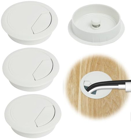 4 Pièces Passe Cable Bureau, Passe Câble en Plastique, 60mm Cache Cable Bureau, Blanc Cache-Câble en Plastique pour Tables, Cache-câble pour Câble Rond, Organiseur de Fil pour la Maison et Le Bureau