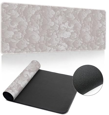Hearda Mouse Mat, Multi-Colored Clouds Gaming Mouse Pad, Large Mouse Mat, Mousepad with Stitched Edges, Non-Slip Rubber Base Mouse Pads for Office & Home (1200x600x3mm,Gray)