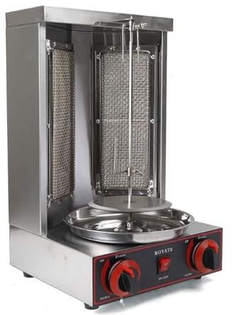 Shawarma Rotisserie Maker, parrilla de gas vertical Kebab Grill, Gyro Grill, horno giratorio de acero inoxidable con 2 quemadores asador de carne para uso comercial y doméstico,Silver