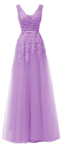 OULIWANGLUO Damen Einfarbige Tüll Lange Abendkleid Slim Elegant Hochzeit Cocktailkleid Hochzeitsgäste Partykleid Maxi Kleider (Lila1,L)