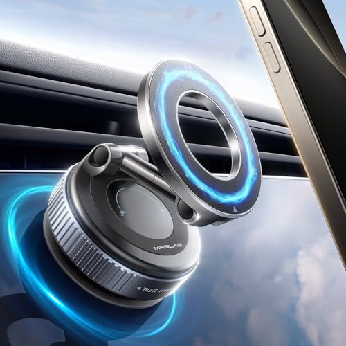 MRGLAS 2025 - Supporto magnetico per auto Magsafe per supporto auto con ventosa a vuoto [89+LBS potenza di aspirazione & 2800 gf magnete più forte], girevole a 360° per auto/specchio/iPhone