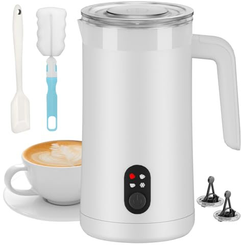 Ovetedot Montalatte Elettrico, 4-in-1 Montalatte Elettrico Cappuccino, 400ml Grande Capacità, Scaldalatte per Latte Caldo e Freddo, Schiumatore per Cappuccino, Latte, Macchiato(Bianco)